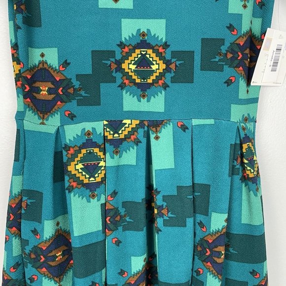 LuLaRoe Amelia Dress Aztec Tribal Print Aqua Green Turquoise NWT Size Small - Picture 4 of 7